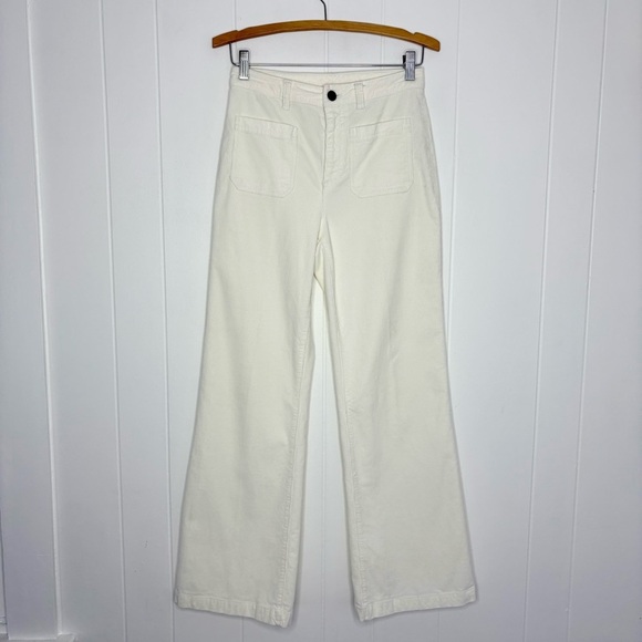 Faherty Stretch Corduroy Patch Pocket Pant Egret Fit Flare Boho Wide Leg Size 27 - Picture 3 of 9